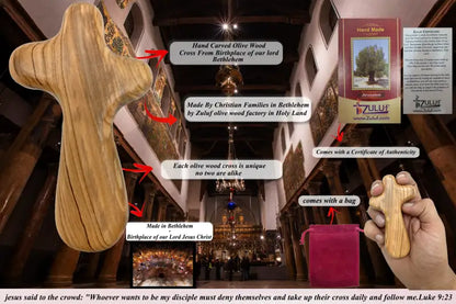 Olive wood comfort cross from bethlehem with gift bags - crosses