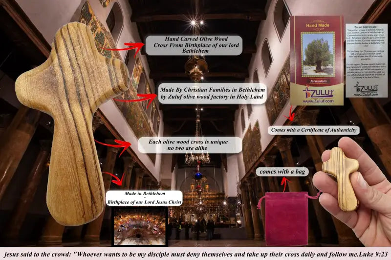 Olive wood comfort cross from bethlehem with gift bags - crosses