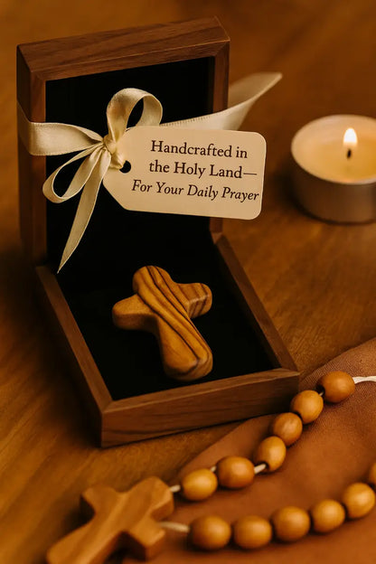 Olive wood comfort cross from bethlehem with gift bags - crosses
