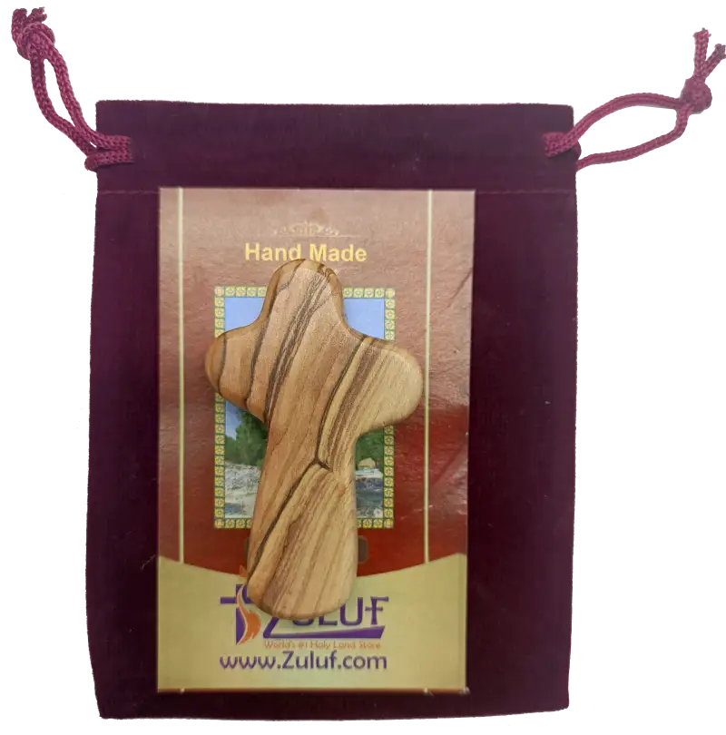 Olive wood comfort cross from bethlehem with gift bags - crosses
