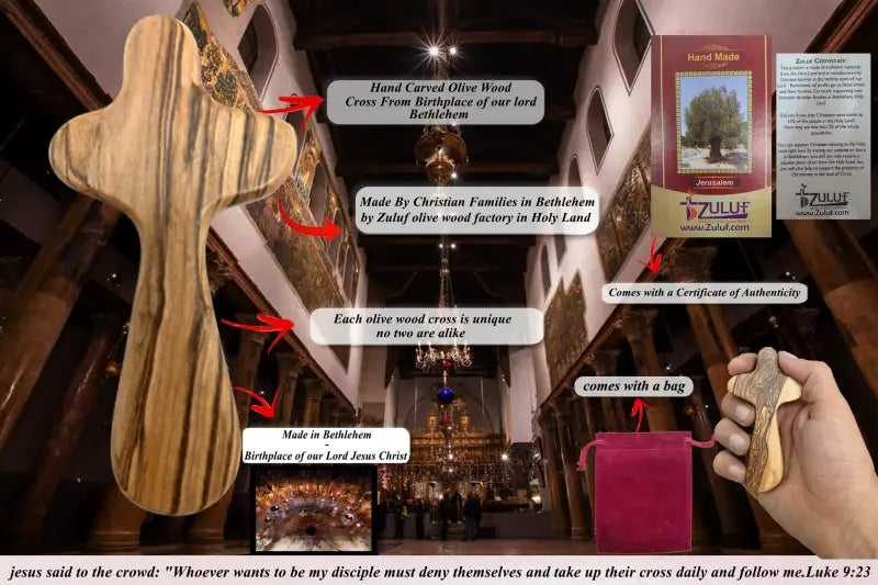 Olive wood comfort cross from bethlehem with gift bags - crosses
