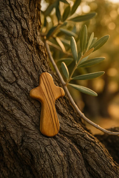 Olive wood comfort cross from bethlehem with gift bags - crosses