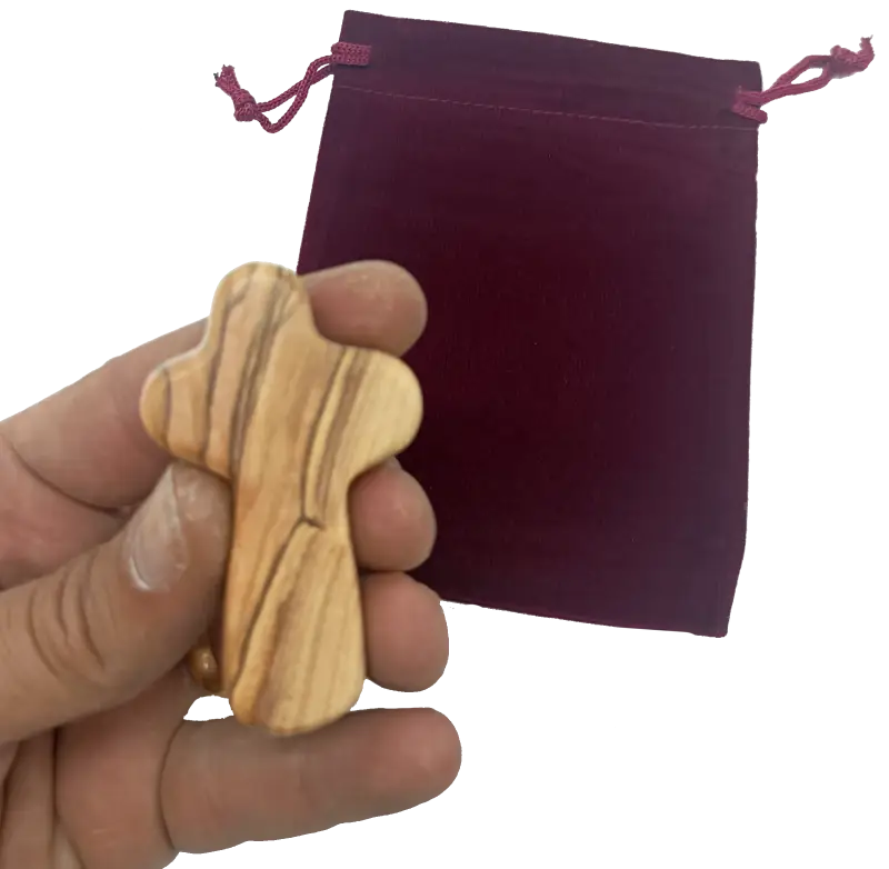 Olive wood comfort cross from bethlehem with gift bags - crosses