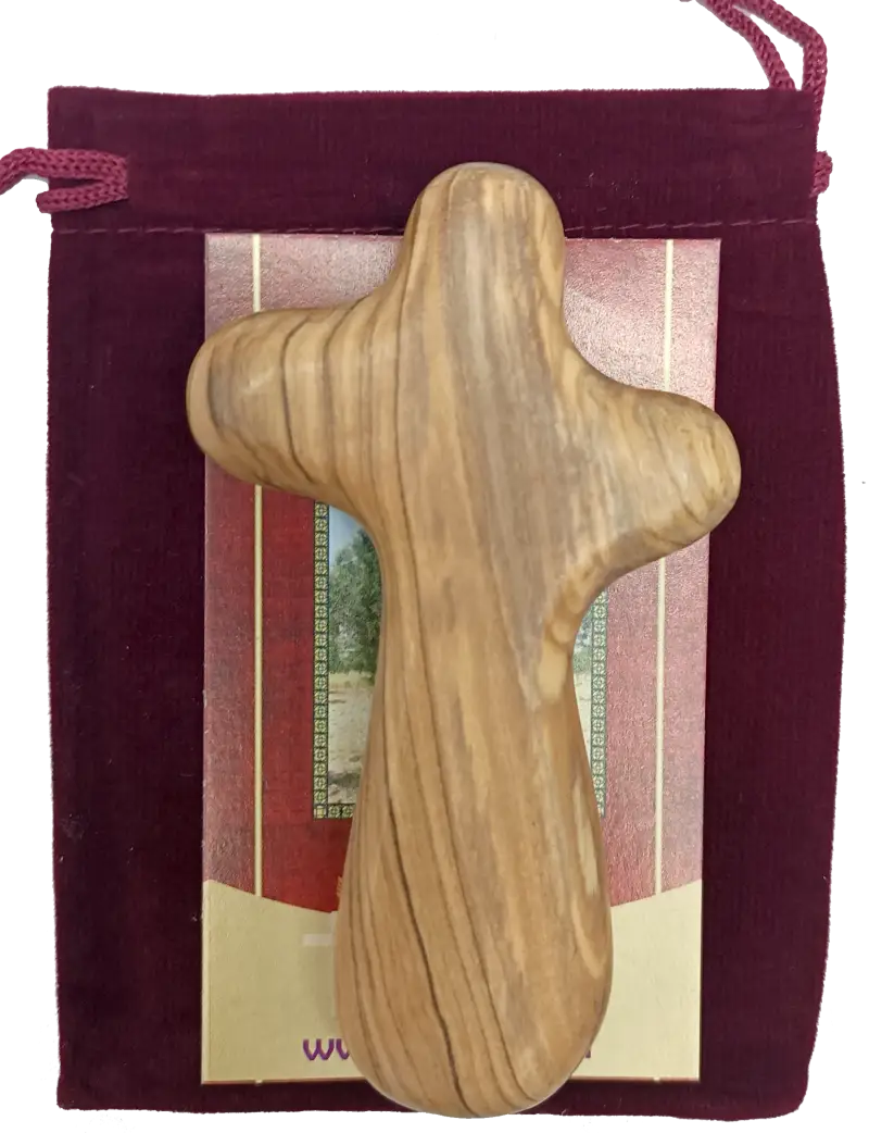 Olive wood comfort cross from bethlehem with gift bags - large hand 4.2 / 1 - crosses