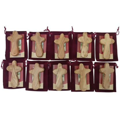 Olive wood comfort cross from bethlehem with gift bags - large hand 4.2 / 10 - crosses