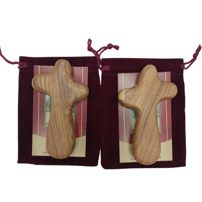Olive wood comfort cross from bethlehem with gift bags - large hand 4.2 / 2 - crosses
