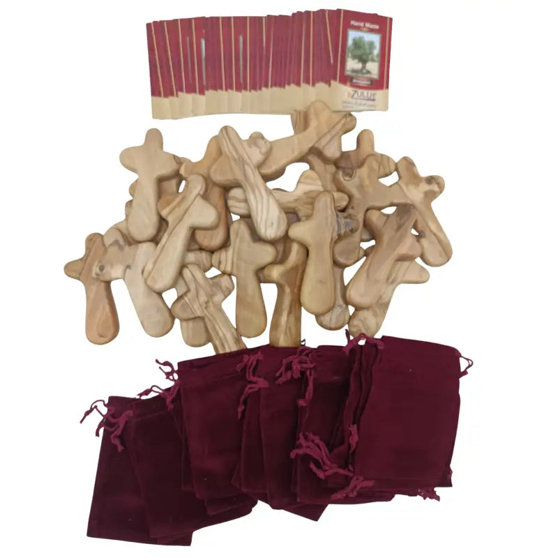 Olive wood comfort cross from bethlehem with gift bags - large hand 4.2 / 25 - crosses