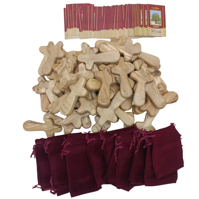 Olive wood comfort cross from bethlehem with gift bags - large hand 4.2 / 50 - crosses