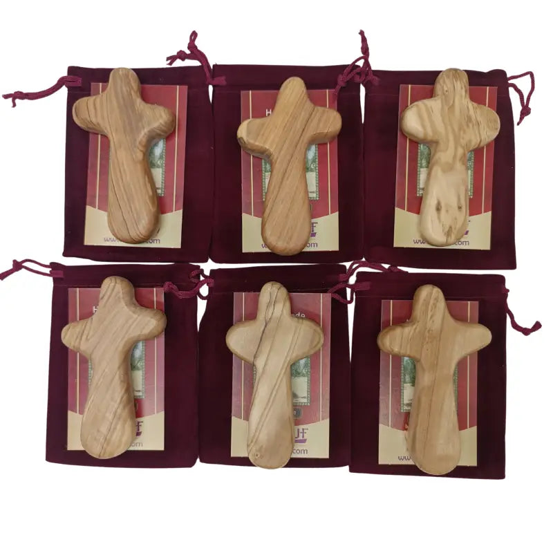 Olive wood comfort cross from bethlehem with gift bags - large hand 4.2 / 6 - crosses