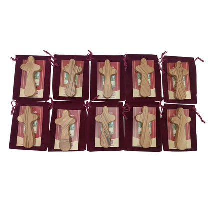 Olive wood comfort cross from bethlehem with gift bags - medium hand 3.5’’ / 10 - crosses