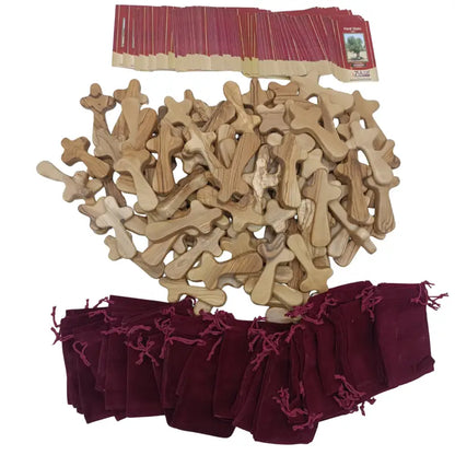 Olive wood comfort cross from bethlehem with gift bags - medium hand 3.5’’ / 100 - crosses