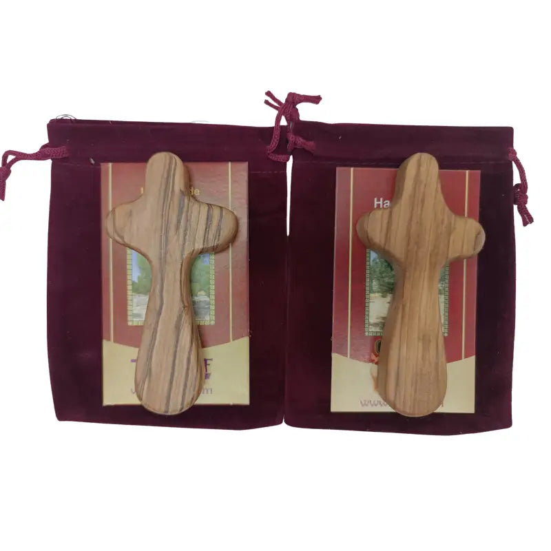 Olive wood comfort cross from bethlehem with gift bags - medium hand 3.5’’ / 2 - crosses