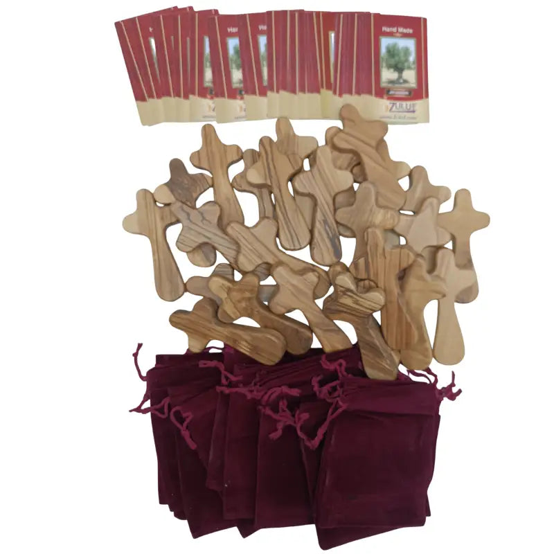 Olive wood comfort cross from bethlehem with gift bags - medium hand 3.5’’ / 25 - crosses