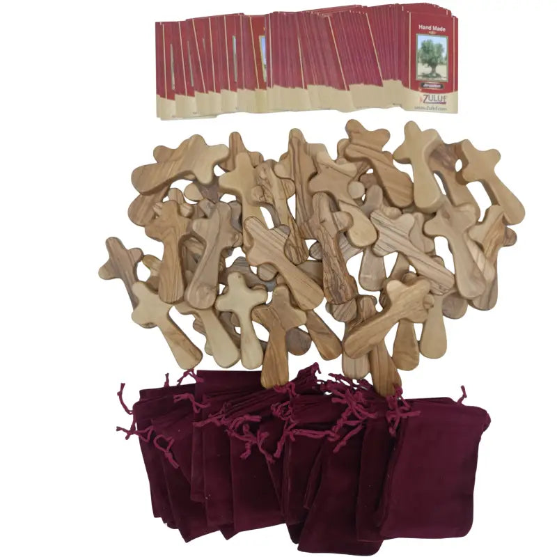 Olive wood comfort cross from bethlehem with gift bags - medium hand 3.5’’ / 50 - crosses