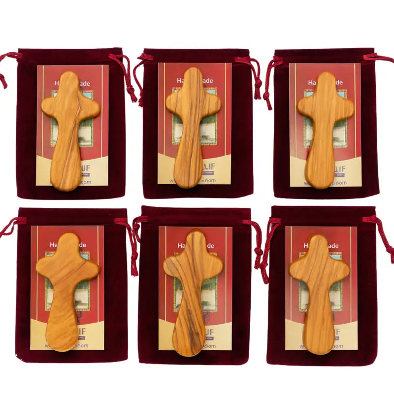 Olive wood comfort cross from bethlehem with gift bags - medium hand 3.5’’ / 6 - crosses