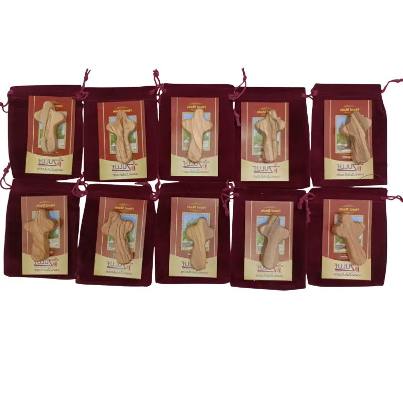 Olive wood comfort cross from bethlehem with gift bags - small hand 2.5’’ / 10 - crosses