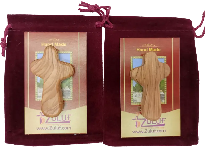 Olive wood comfort cross from bethlehem with gift bags - small hand 2.5’’ / 2 - crosses