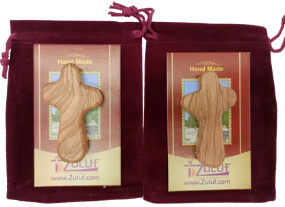 Olive wood comfort cross from bethlehem with gift bags - small hand 2.5’’ / 2 - crosses