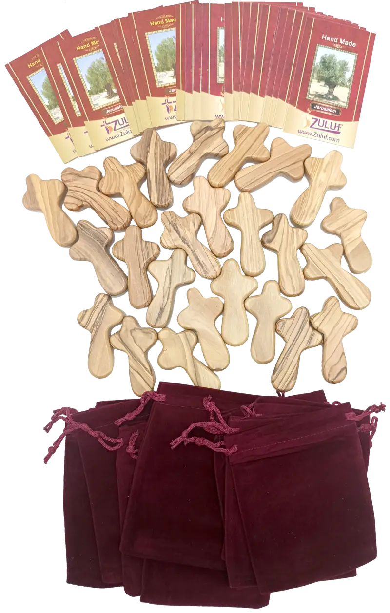 Olive wood comfort cross from bethlehem with gift bags - small hand 2.5’’ / 25 - crosses