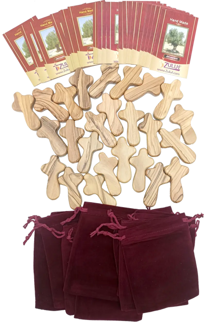 Olive wood comfort cross from bethlehem with gift bags - small hand 2.5’’ / 25 - crosses