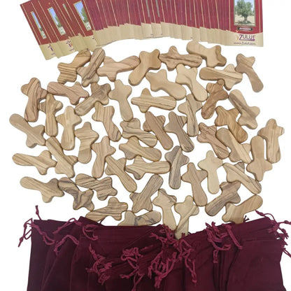 Olive wood comfort cross from bethlehem with gift bags - small hand 2.5’’ / 50 - crosses