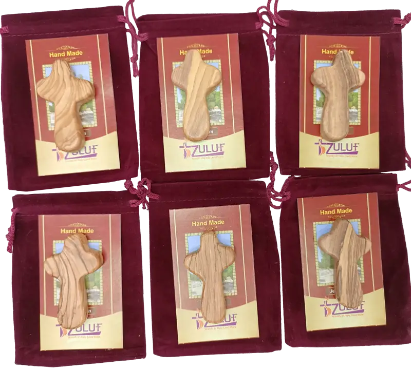 Olive wood comfort cross from bethlehem with gift bags - small hand 2.5’’ / 6 - crosses