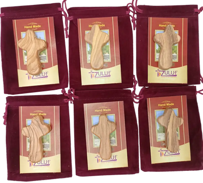 Olive wood comfort cross from bethlehem with gift bags - small hand 2.5’’ / 6 - crosses