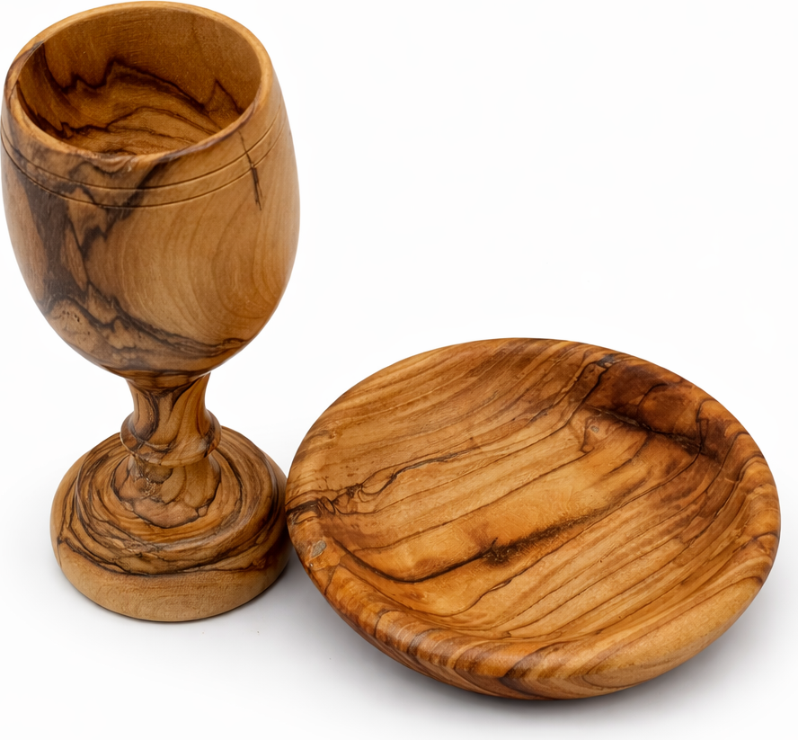 Olive wood olive wood communion cup set grain detail view from Bethlehem Holy Land
