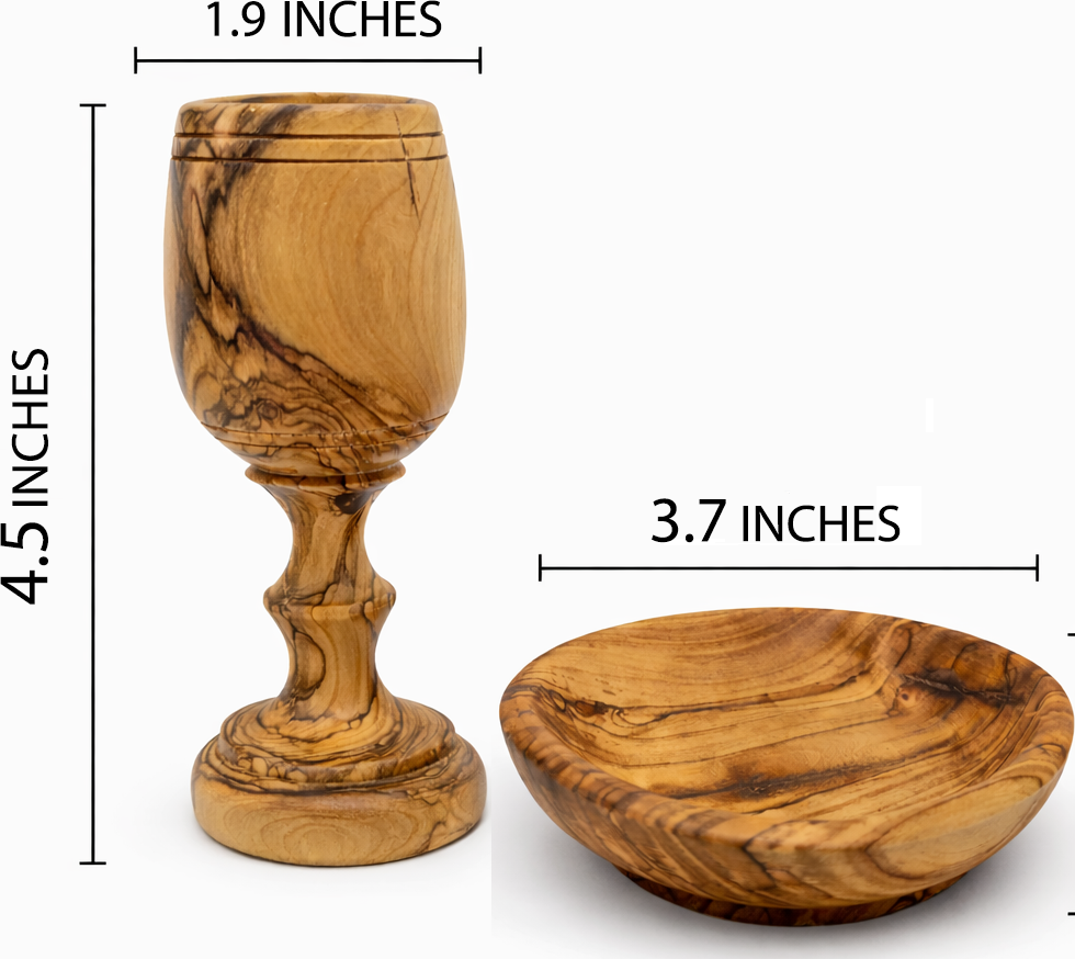 Olive wood olive wood communion cup set in hand size view from Bethlehem Holy Land