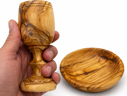Handmade olive wood olive wood communion cup set from Bethlehem, hand carved Christian artisan workshop