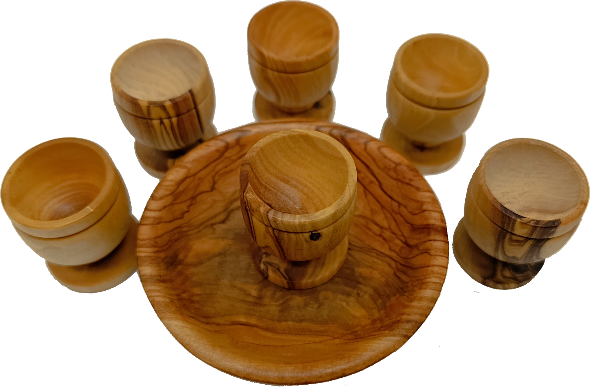 Olive wood olive wood communion cup set of 6 all cups view from Bethlehem Holy Land