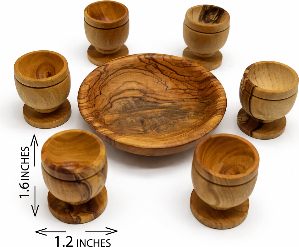 Olive wood olive wood communion cup set of 6 full set overview view from Bethlehem Holy Land