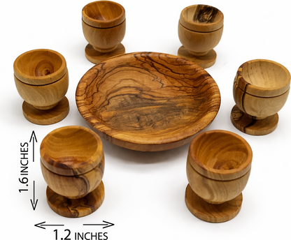 Olive wood olive wood communion cup set of 6 full set overview view from Bethlehem Holy Land