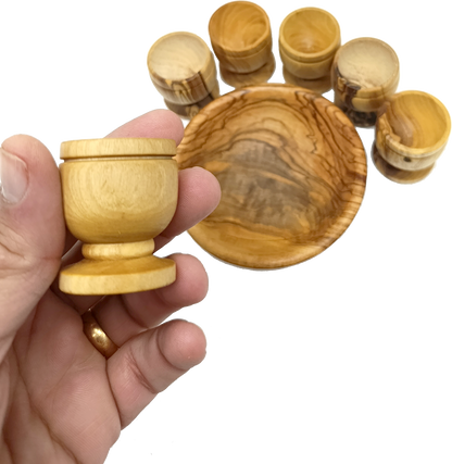 Olive wood olive wood communion cup set of 6 grain detail view from Bethlehem Holy Land