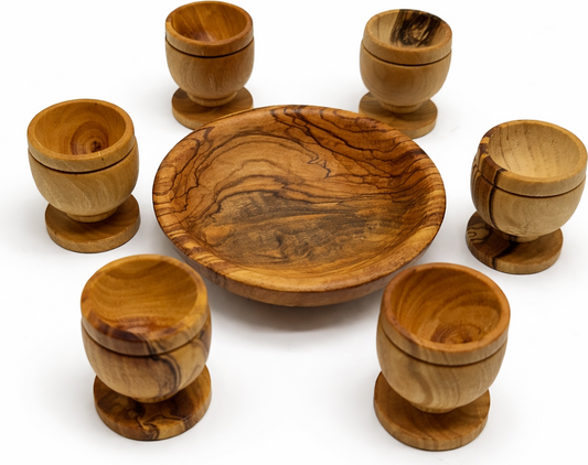 Handmade olive wood olive wood communion cup set of 6 from Bethlehem, hand carved Christian artisan workshop