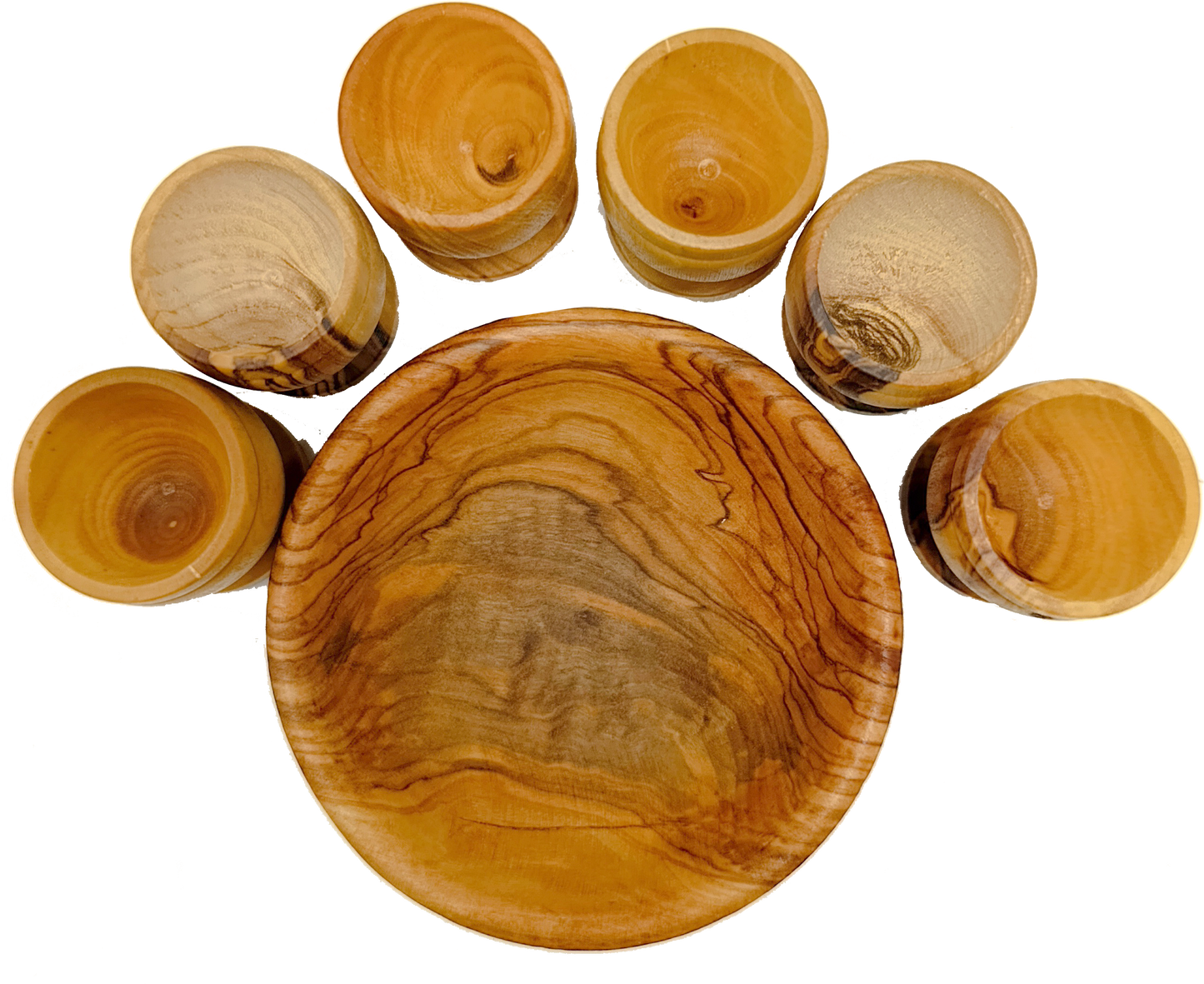 Olive wood olive wood communion cup set of 6 side angle view from Bethlehem Holy Land
