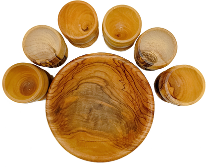 Olive wood olive wood communion cup set of 6 side angle view from Bethlehem Holy Land