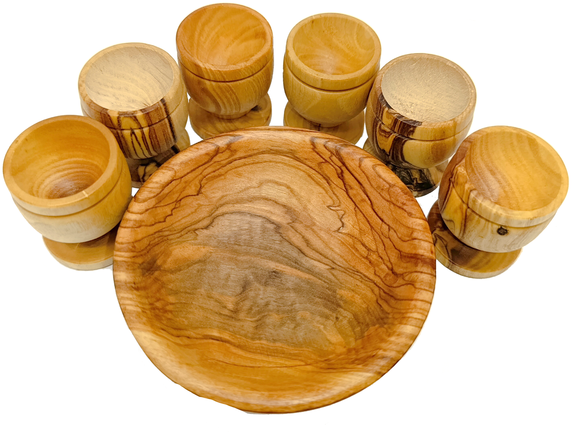 Olive wood olive wood communion cup set of 6 tray detail view from Bethlehem Holy Land