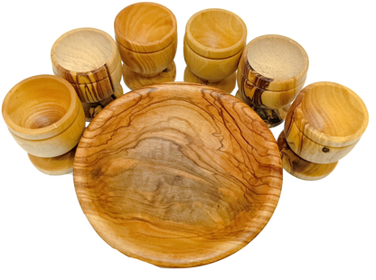 Olive wood olive wood communion cup set of 6 tray detail view from Bethlehem Holy Land