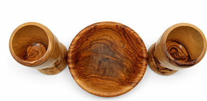 Olive wood communion cup tray set grain detail view, hand carved Bethlehem Holy Land