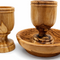 Handcrafted Olive Wood Communion Set 2 or 4 Cups with Bread Tray from Bethlehem 2.8 inch