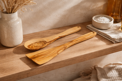Handmade olive wood cooking spoon and spatula set from Bethlehem additional view from Bethlehem Holy Land
