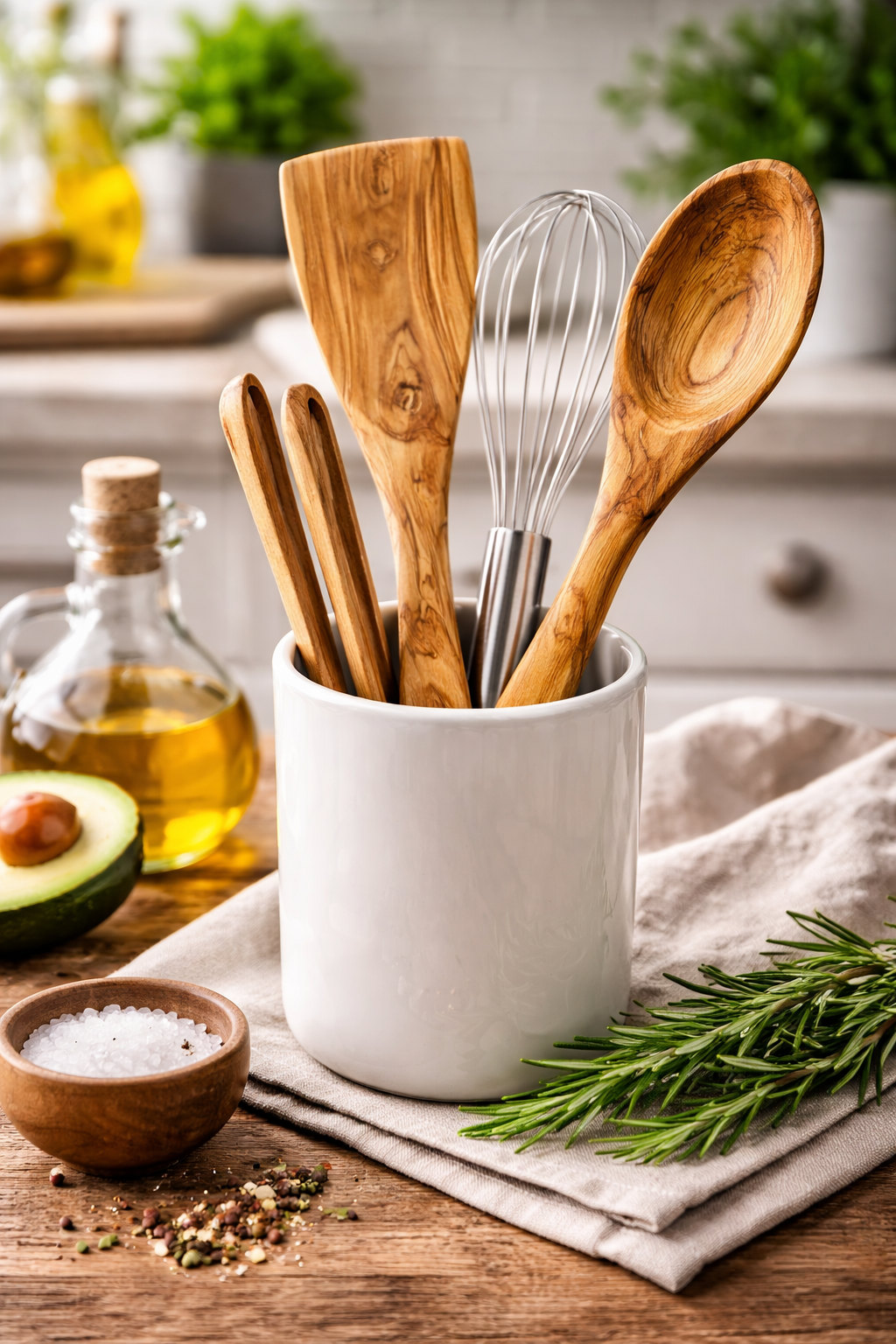 Handmade olive wood cooking spoon and spatula set from Bethlehem additional view from Bethlehem Holy Land