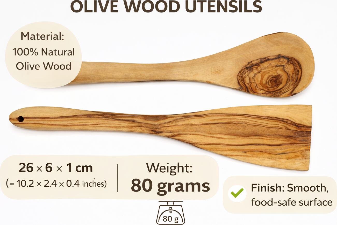 Handmade olive wood cooking spoon and spatula set from Bethlehem grain detail from Bethlehem Holy Land