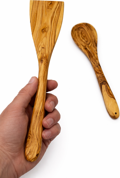 Handmade olive wood cooking spoon and spatula set from Bethlehem grain detail from Bethlehem Holy Land