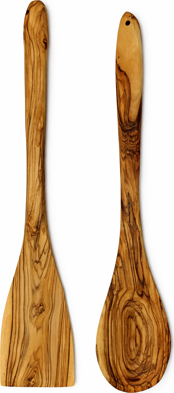 Handmade olive wood cooking spoon and spatula set from Bethlehem in hand size from Bethlehem Holy Land