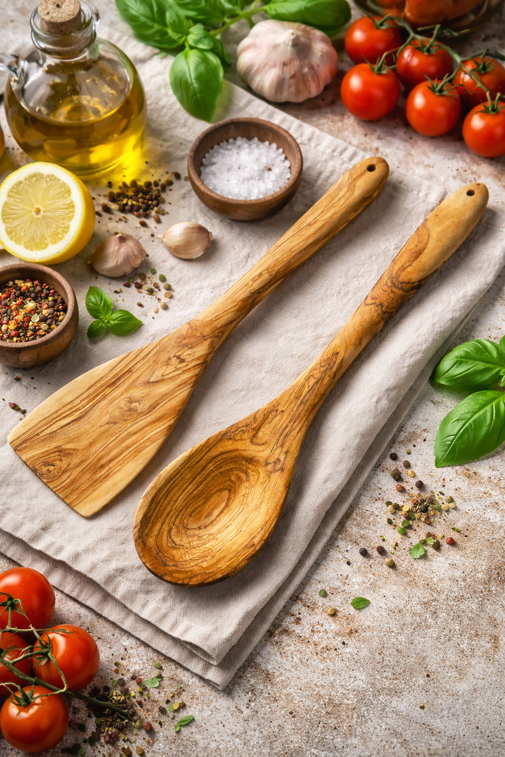 Handmade olive wood cooking spoon and spatula set from Bethlehem lifestyle from Bethlehem Holy Land