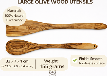 Handmade olive wood cooking spoon and spatula set from Bethlehem side angle from Bethlehem Holy Land