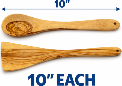 Handmade olive wood cooking spoon and spatula set from Bethlehem top view from Bethlehem Holy Land