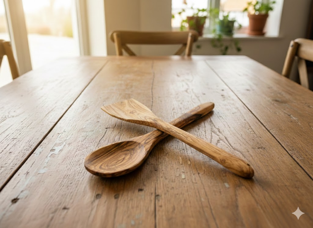 Handmade olive wood cooking spoon and spatula set from Bethlehem use case from Bethlehem Holy Land